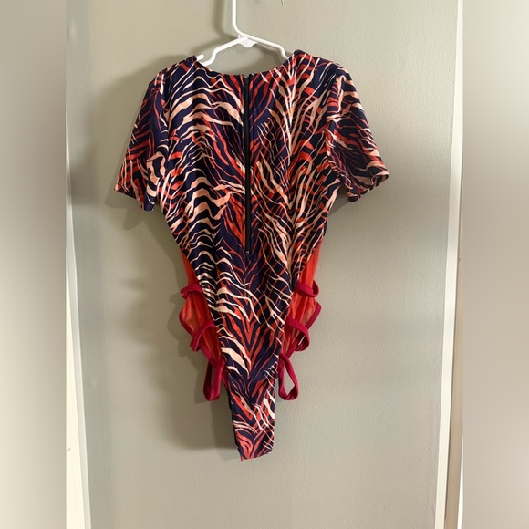 Icon Swim Orange and Red Asymmetrical Cut Out Swimsuit - Picture 3 of 8